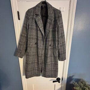 Lulu's Black and Gray Checkered Trench Coat